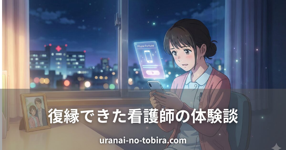 電話占いで復縁の相談をする看護師の女性を描いたイメージ画像